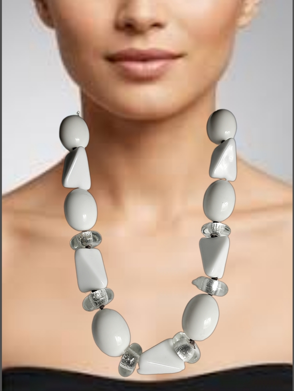 Chico's White and Clear Bulky Beads Necklace. NWOT